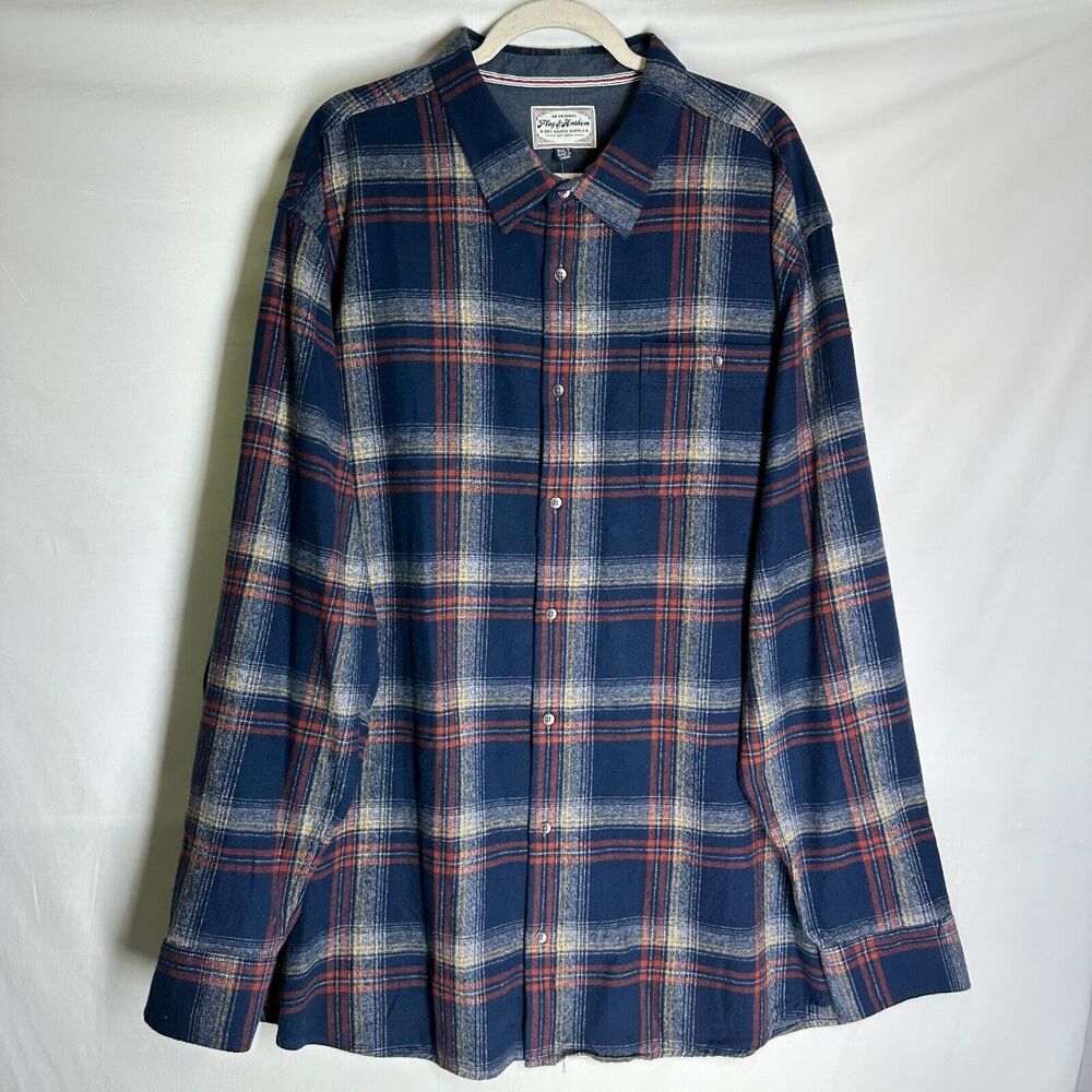 NWT Flag & Anthem Mens Plaid Flannel Shirt Blue  Long Sleeve Button Up Size 4XLB